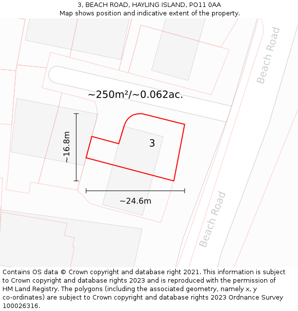 3, BEACH ROAD, HAYLING ISLAND, PO11 0AA: Plot and title map