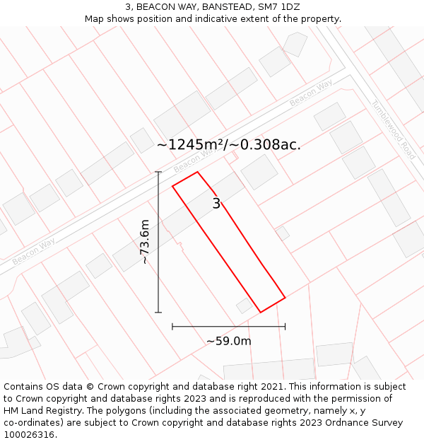 3, BEACON WAY, BANSTEAD, SM7 1DZ: Plot and title map