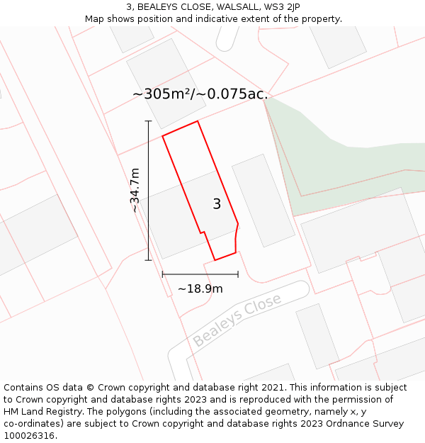 3, BEALEYS CLOSE, WALSALL, WS3 2JP: Plot and title map