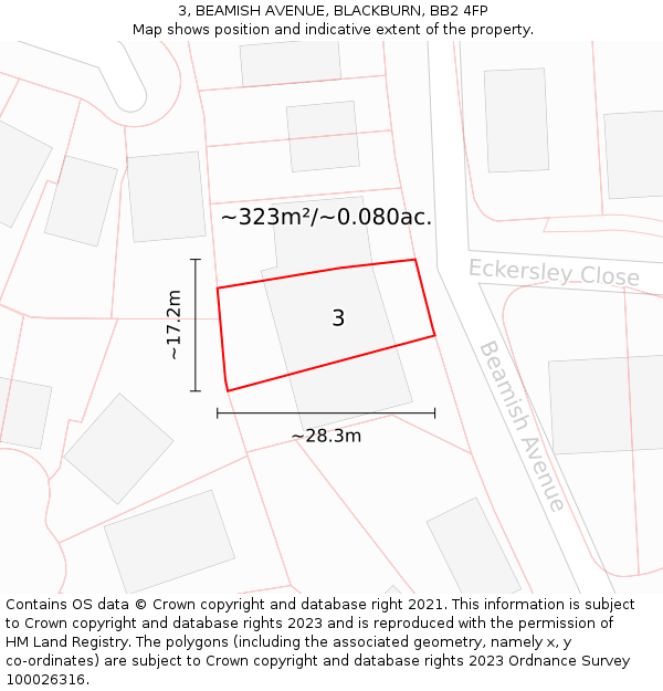 3, BEAMISH AVENUE, BLACKBURN, BB2 4FP: Plot and title map