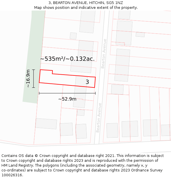 3, BEARTON AVENUE, HITCHIN, SG5 1NZ: Plot and title map