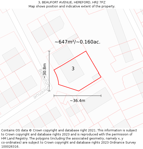 3, BEAUFORT AVENUE, HEREFORD, HR2 7PZ: Plot and title map