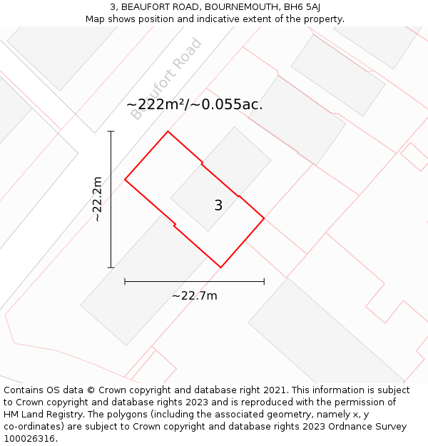 3, BEAUFORT ROAD, BOURNEMOUTH, BH6 5AJ: Plot and title map