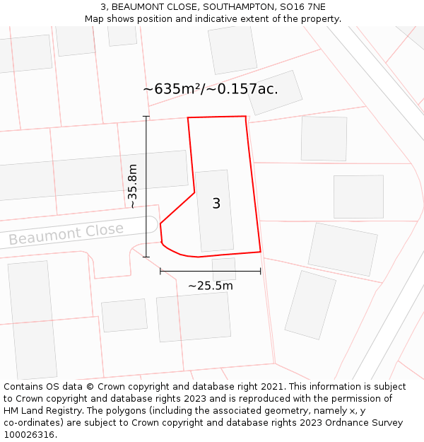 3, BEAUMONT CLOSE, SOUTHAMPTON, SO16 7NE: Plot and title map