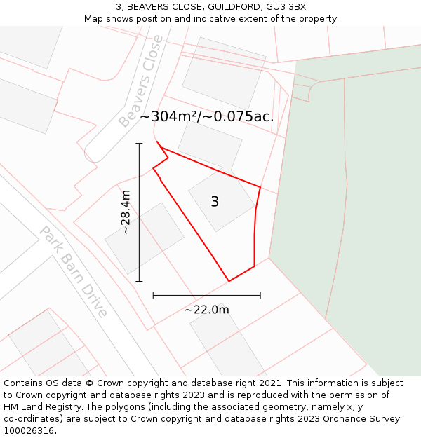 3, BEAVERS CLOSE, GUILDFORD, GU3 3BX: Plot and title map