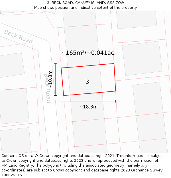 3, BECK ROAD, CANVEY ISLAND, SS8 7QW: Plot and title map