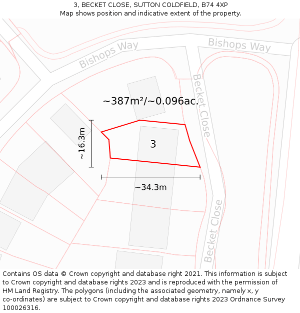 3, BECKET CLOSE, SUTTON COLDFIELD, B74 4XP: Plot and title map