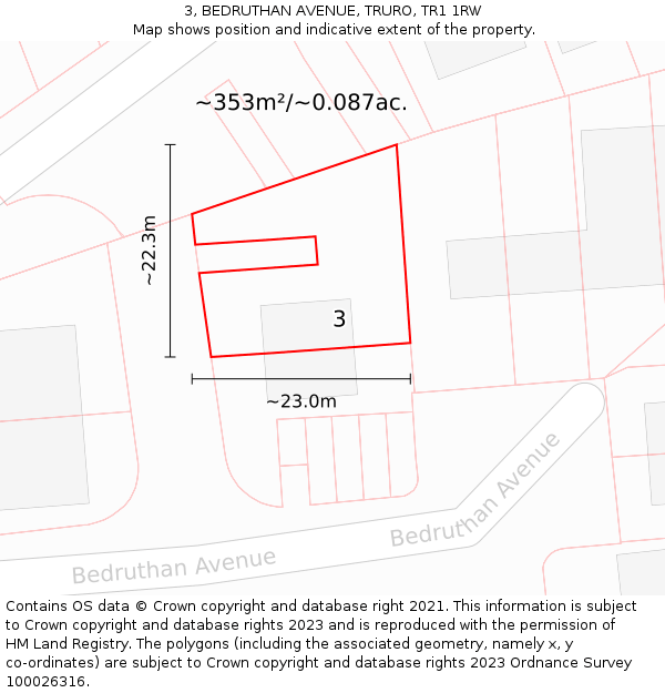 3, BEDRUTHAN AVENUE, TRURO, TR1 1RW: Plot and title map