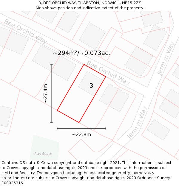 3, BEE ORCHID WAY, THARSTON, NORWICH, NR15 2ZS: Plot and title map