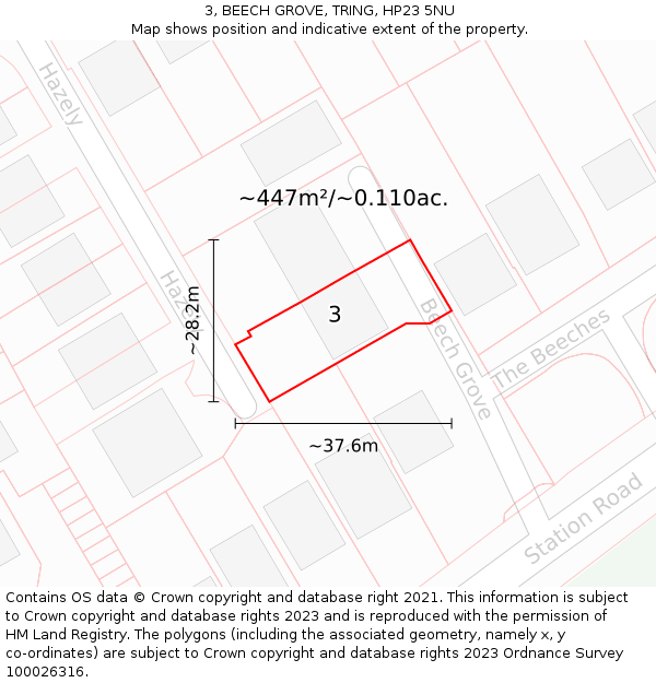 3, BEECH GROVE, TRING, HP23 5NU: Plot and title map