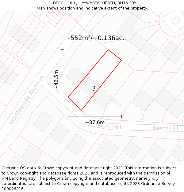 3, BEECH HILL, HAYWARDS HEATH, RH16 3RY: Plot and title map