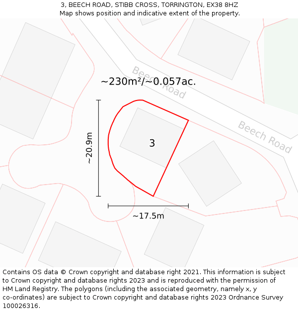 3, BEECH ROAD, STIBB CROSS, TORRINGTON, EX38 8HZ: Plot and title map