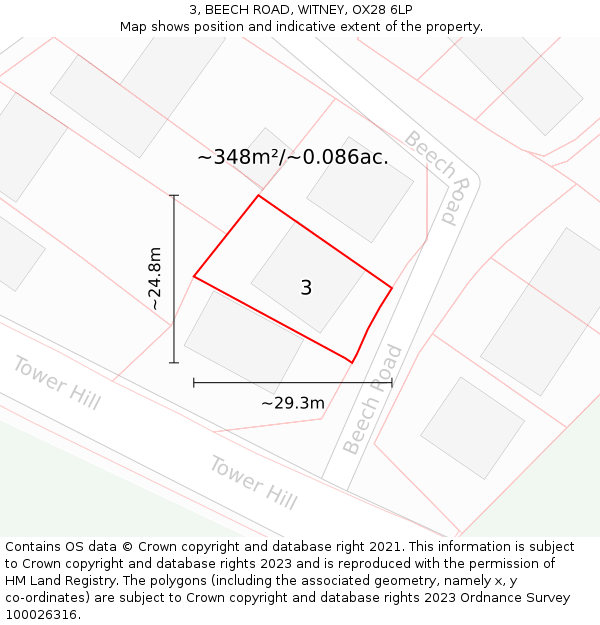 3, BEECH ROAD, WITNEY, OX28 6LP: Plot and title map