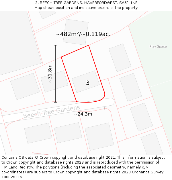 3, BEECH TREE GARDENS, HAVERFORDWEST, SA61 1NE: Plot and title map