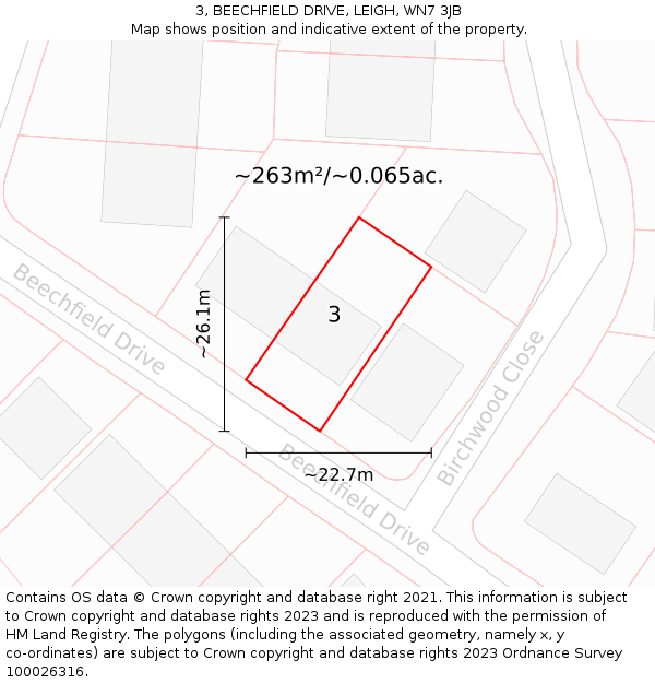 3, BEECHFIELD DRIVE, LEIGH, WN7 3JB: Plot and title map