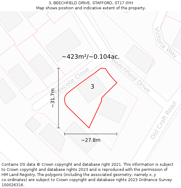 3, BEECHFIELD DRIVE, STAFFORD, ST17 0YH: Plot and title map