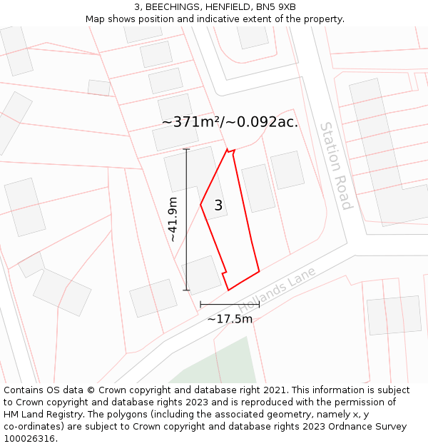 3, BEECHINGS, HENFIELD, BN5 9XB: Plot and title map