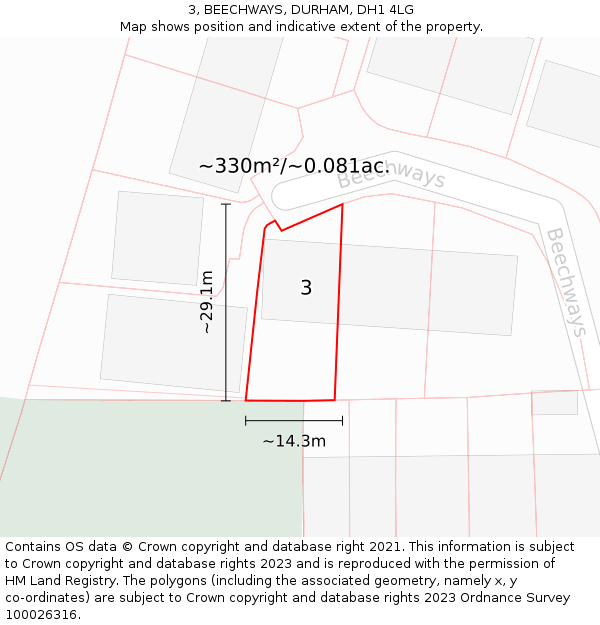 3, BEECHWAYS, DURHAM, DH1 4LG: Plot and title map