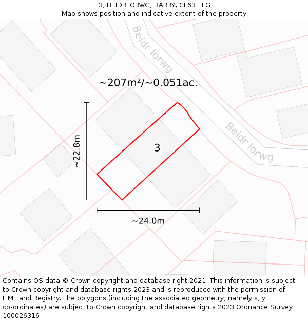 3, BEIDR IORWG, BARRY, CF63 1FG: Plot and title map