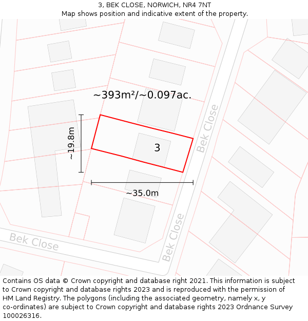 3, BEK CLOSE, NORWICH, NR4 7NT: Plot and title map