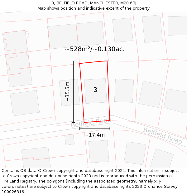 3, BELFIELD ROAD, MANCHESTER, M20 6BJ: Plot and title map