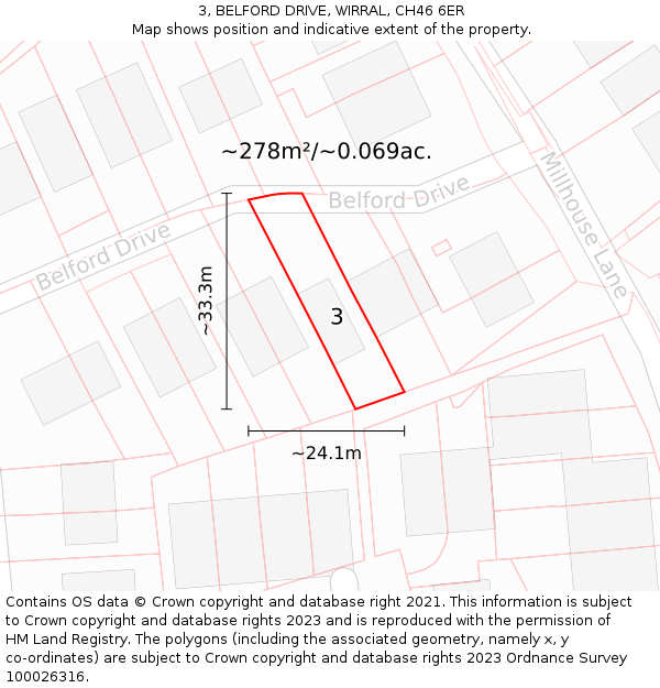 3, BELFORD DRIVE, WIRRAL, CH46 6ER: Plot and title map