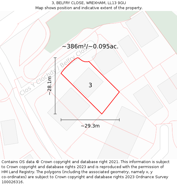 3, BELFRY CLOSE, WREXHAM, LL13 9GU: Plot and title map