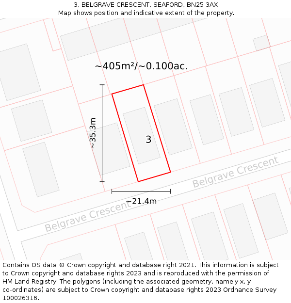 3, BELGRAVE CRESCENT, SEAFORD, BN25 3AX: Plot and title map