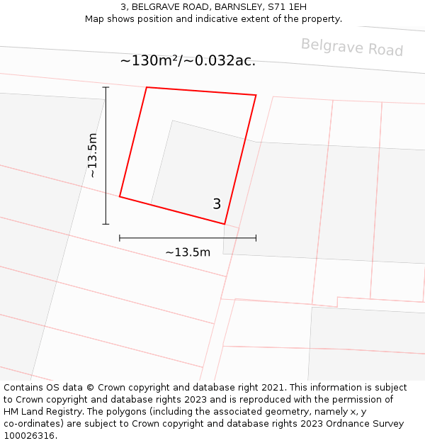 3, BELGRAVE ROAD, BARNSLEY, S71 1EH: Plot and title map