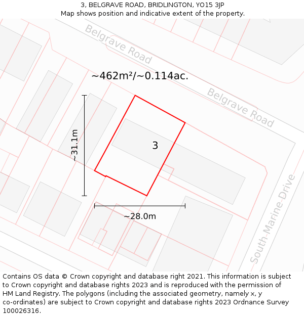 3, BELGRAVE ROAD, BRIDLINGTON, YO15 3JP: Plot and title map