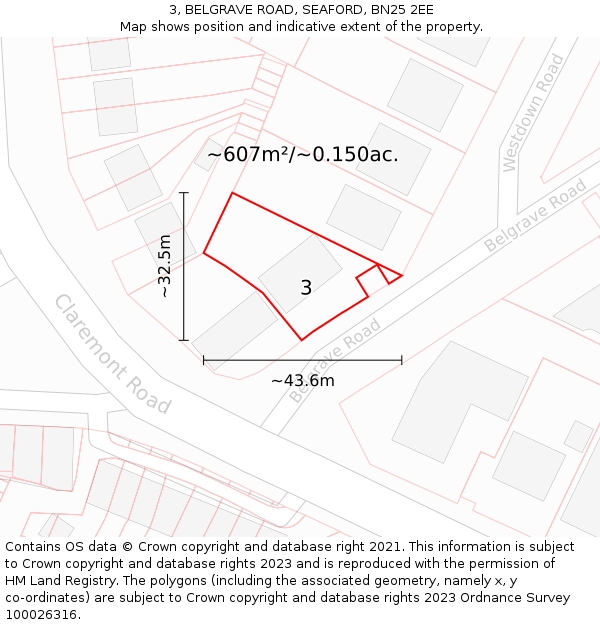 3, BELGRAVE ROAD, SEAFORD, BN25 2EE: Plot and title map