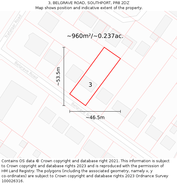 3, BELGRAVE ROAD, SOUTHPORT, PR8 2DZ: Plot and title map