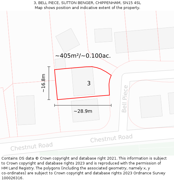 3, BELL PIECE, SUTTON BENGER, CHIPPENHAM, SN15 4SL: Plot and title map