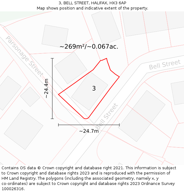 3, BELL STREET, HALIFAX, HX3 6AP: Plot and title map