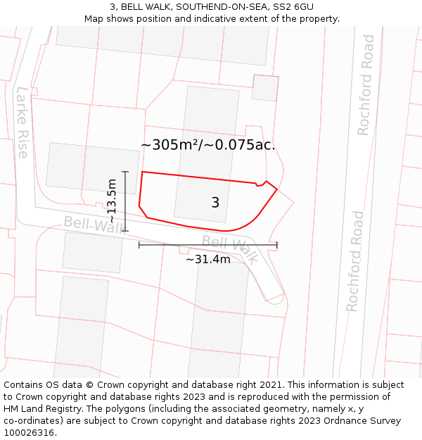3, BELL WALK, SOUTHEND-ON-SEA, SS2 6GU: Plot and title map