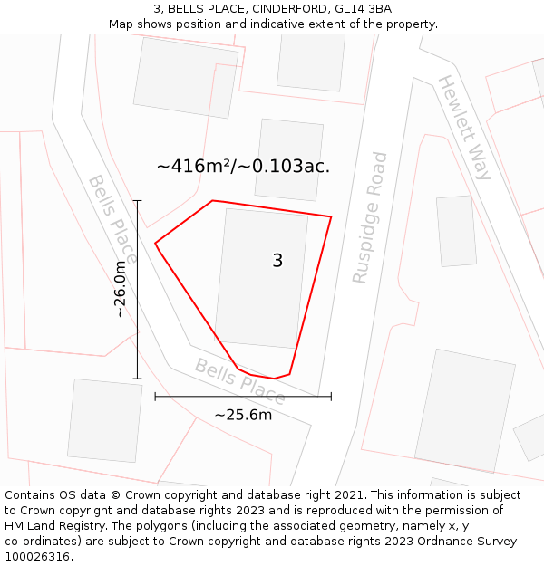 3, BELLS PLACE, CINDERFORD, GL14 3BA: Plot and title map