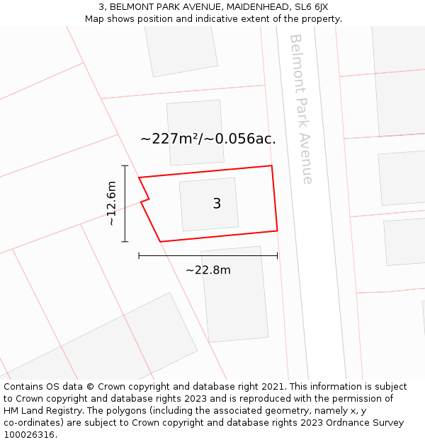3, BELMONT PARK AVENUE, MAIDENHEAD, SL6 6JX: Plot and title map