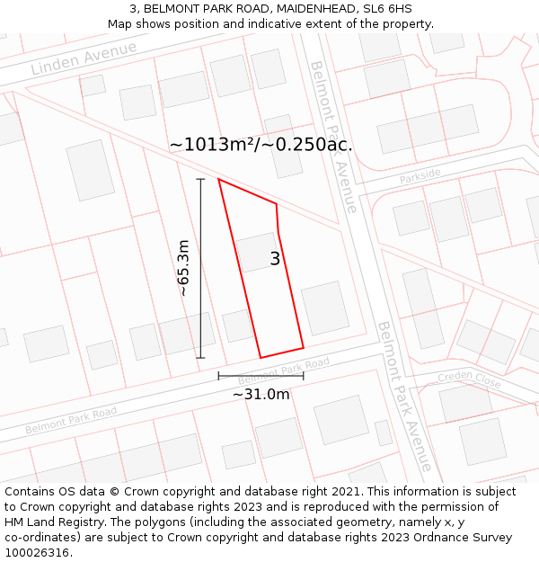 3, BELMONT PARK ROAD, MAIDENHEAD, SL6 6HS: Plot and title map