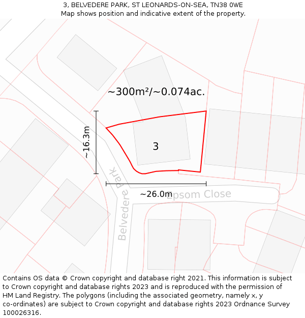 3, BELVEDERE PARK, ST LEONARDS-ON-SEA, TN38 0WE: Plot and title map