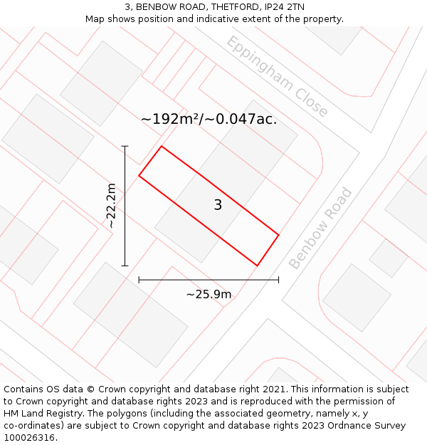 3, BENBOW ROAD, THETFORD, IP24 2TN: Plot and title map