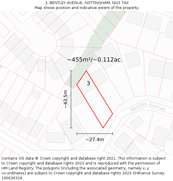 3, BENTLEY AVENUE, NOTTINGHAM, NG3 7AX: Plot and title map