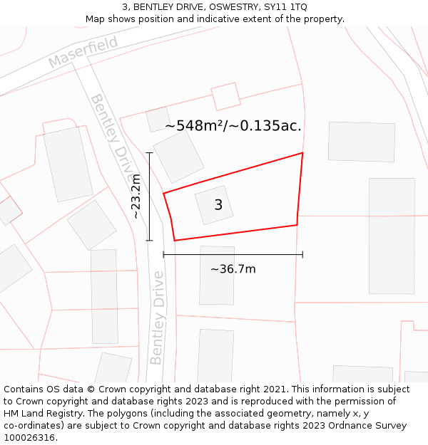 3, BENTLEY DRIVE, OSWESTRY, SY11 1TQ: Plot and title map