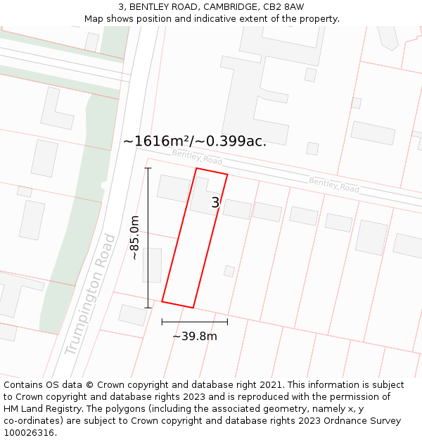 3, BENTLEY ROAD, CAMBRIDGE, CB2 8AW: Plot and title map