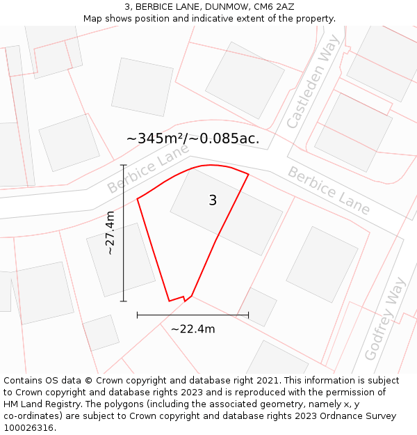 3, BERBICE LANE, DUNMOW, CM6 2AZ: Plot and title map