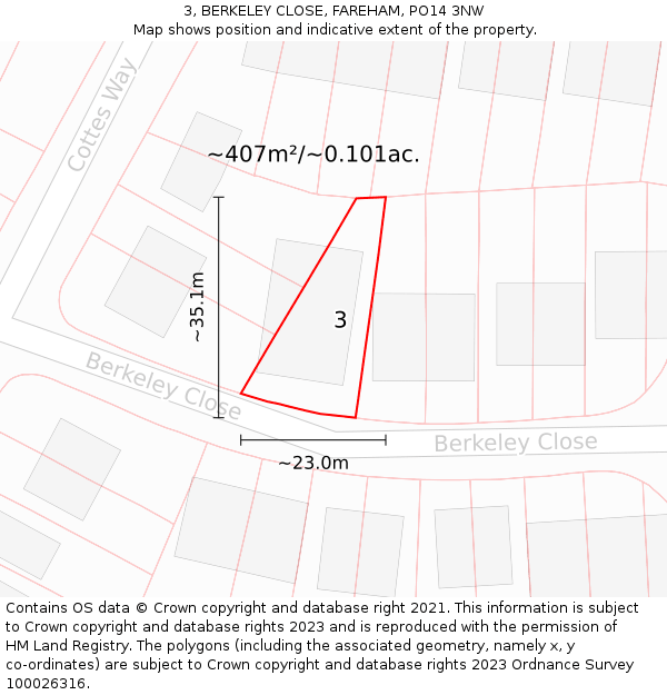 3, BERKELEY CLOSE, FAREHAM, PO14 3NW: Plot and title map