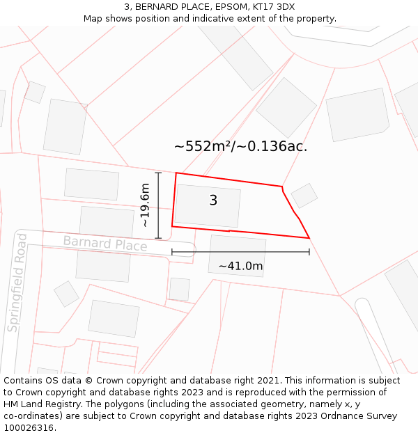 3, BERNARD PLACE, EPSOM, KT17 3DX: Plot and title map