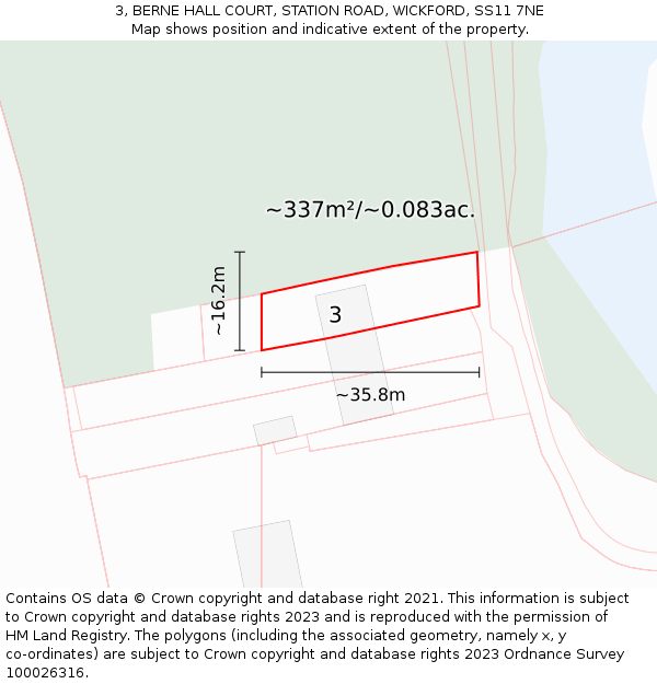 3, BERNE HALL COURT, STATION ROAD, WICKFORD, SS11 7NE: Plot and title map