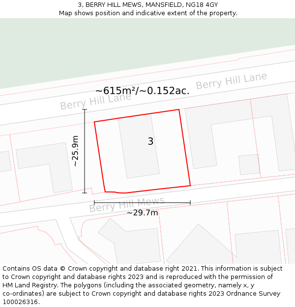3, BERRY HILL MEWS, MANSFIELD, NG18 4GY: Plot and title map