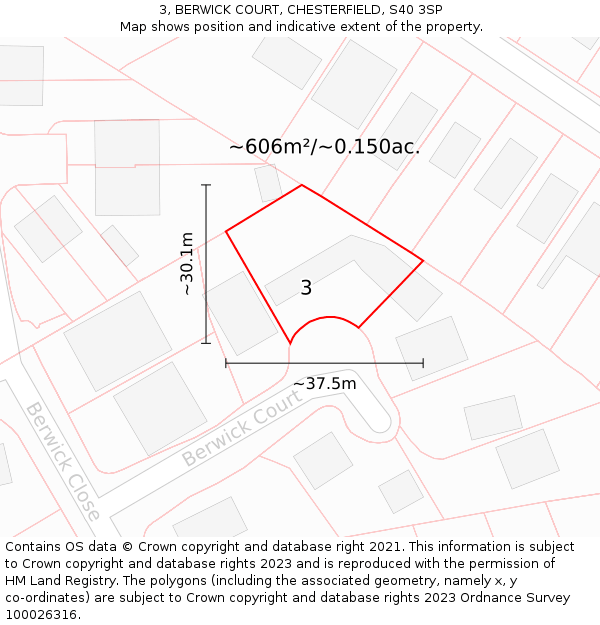 3, BERWICK COURT, CHESTERFIELD, S40 3SP: Plot and title map