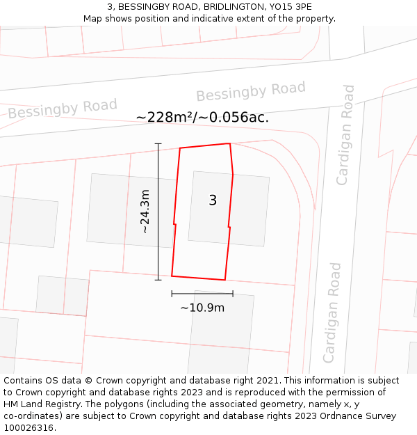 3, BESSINGBY ROAD, BRIDLINGTON, YO15 3PE: Plot and title map